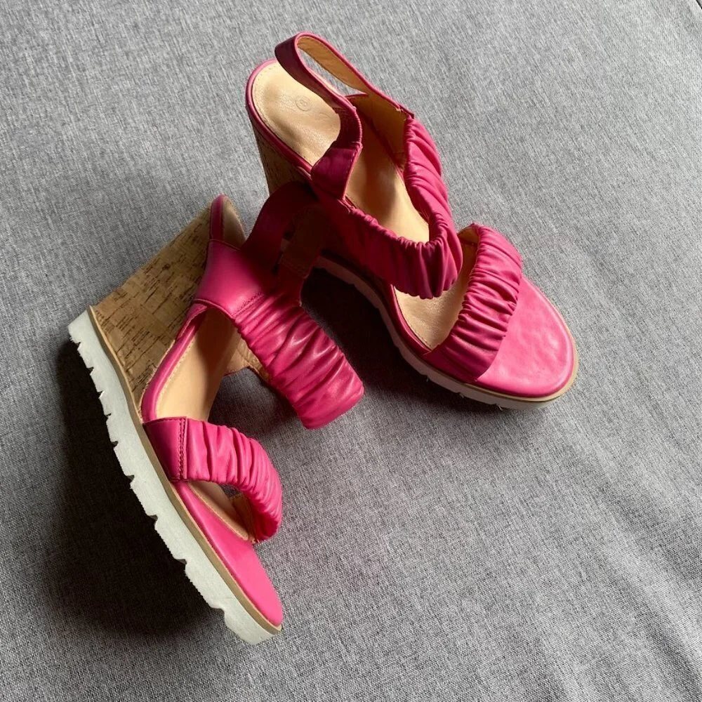 Open Toe Platform Wedge Sandals Elastic Ankle Strap Slip on Slingback Size 7.5